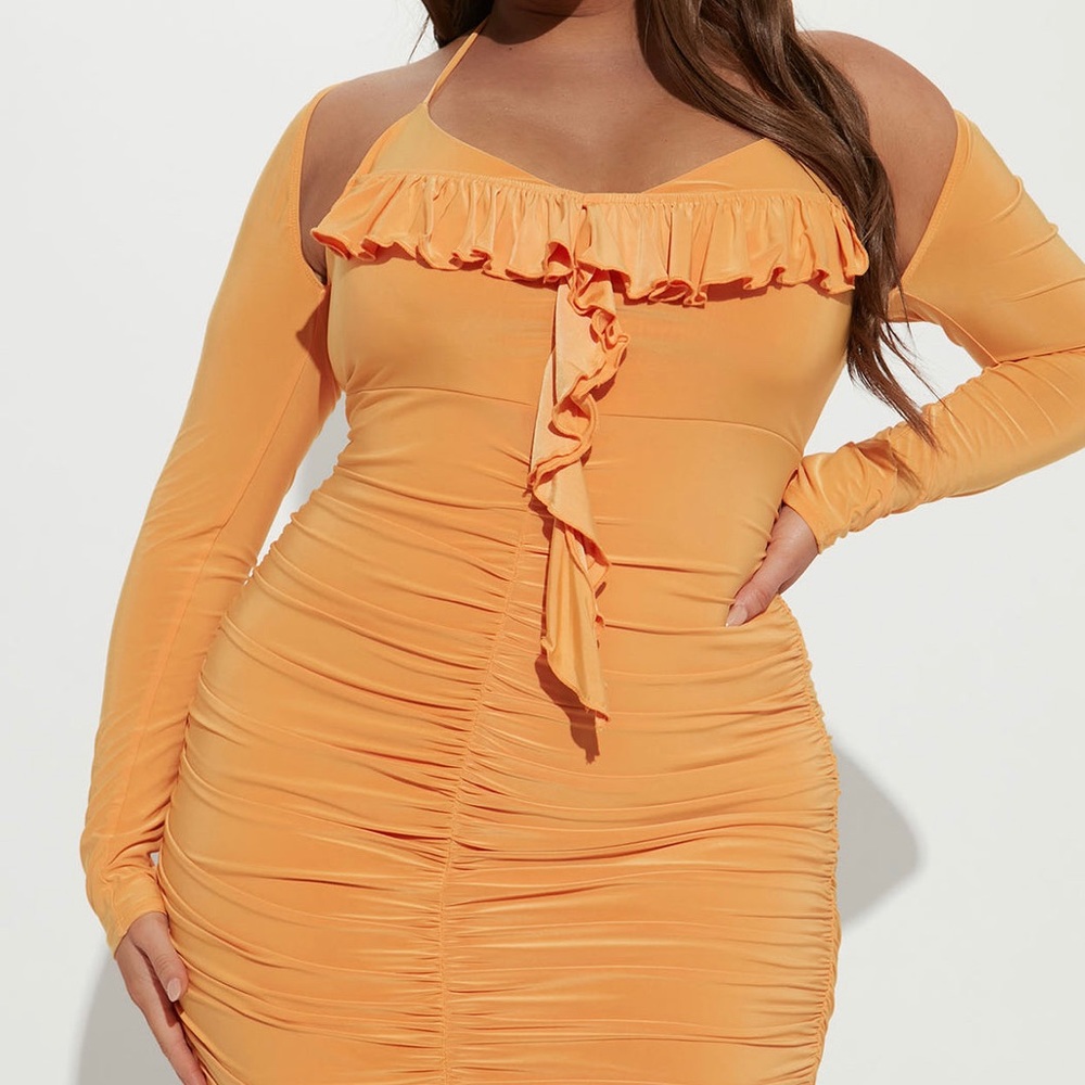 Fashion Nova Plus size Orange Ruched Dress 2X Summer Date night dress